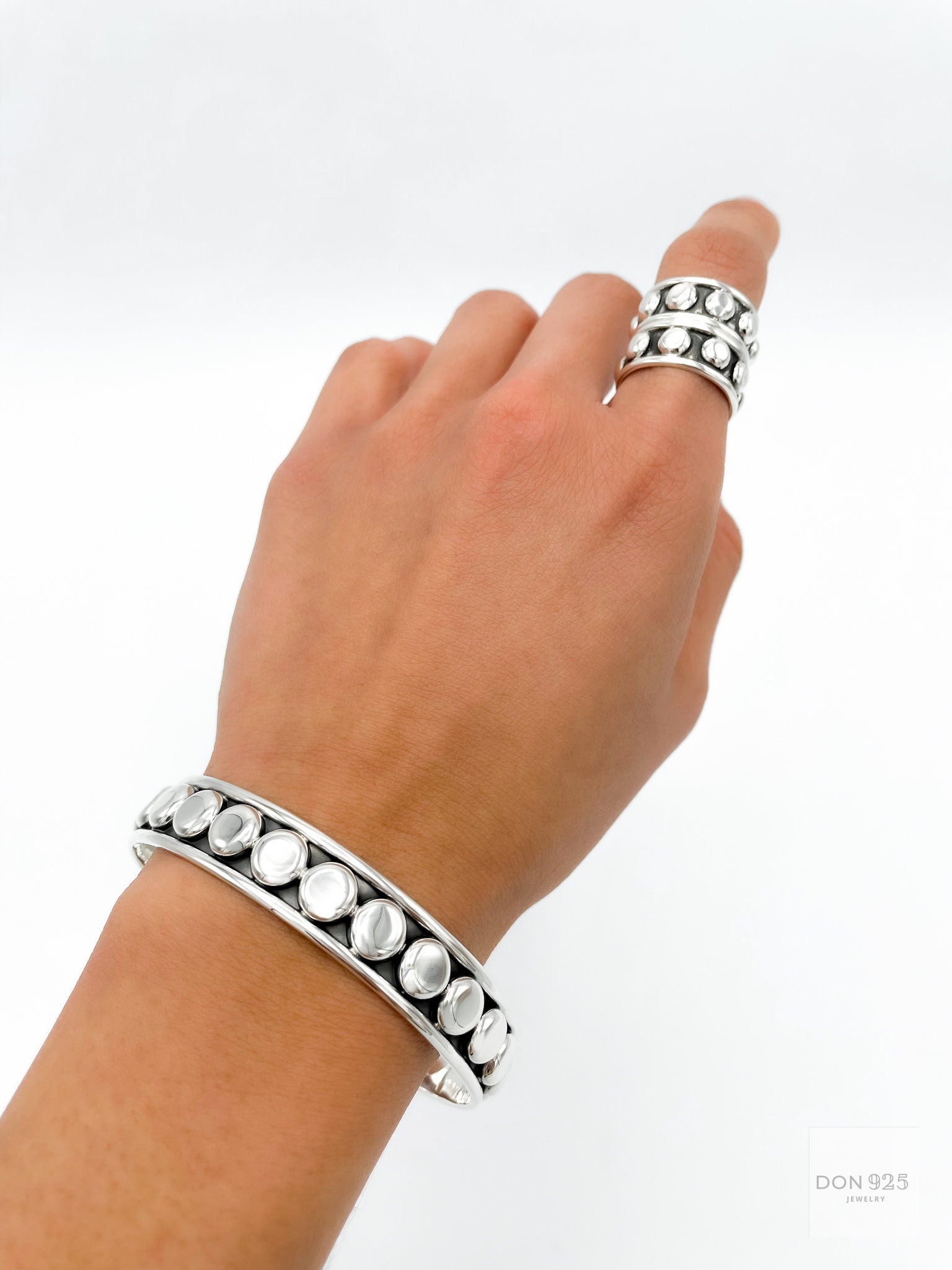 Sterling Silver Studded Ring: Beaded Western Rustic Band