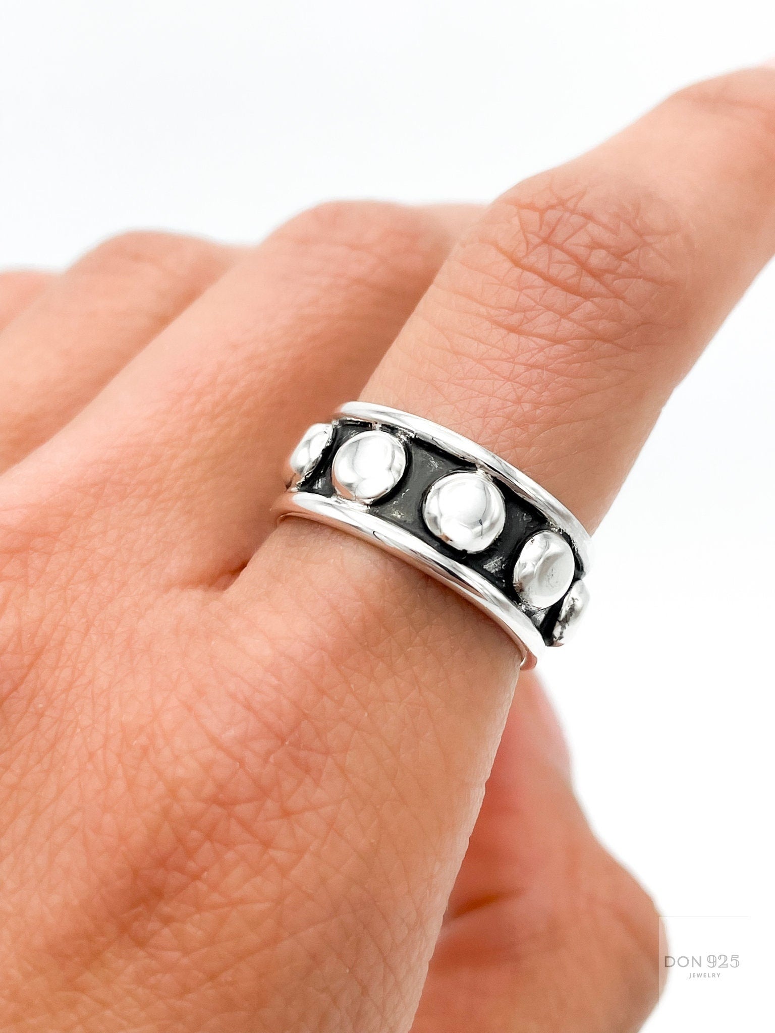 Sterling Silver Studded Ring: Beaded Western Rustic Band