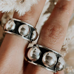 Wide Sterling Silver Studded Ring: Blackened Statement Band, Western Style Jewelry