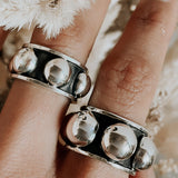 Wide Sterling Silver Studded Ring: Blackened Statement Band, Western Style Jewelry