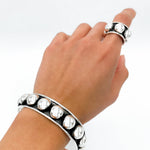 Wide Sterling Silver Studded Ring: Blackened Statement Band, Western Style Jewelry