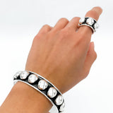 Wide Sterling Silver Studded Ring: Blackened Statement Band, Western Style Jewelry