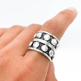 Sterling Silver Studded Ring: Beaded Western Rustic Band
