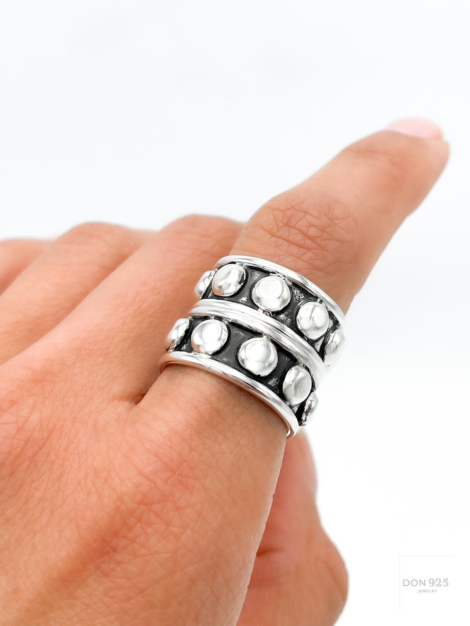 Sterling Silver Studded Ring: Beaded Western Rustic Band