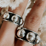 Oxidized Sterling Silver Dome Ring: Chunky Beaded Statement Band, Studded Jewelry