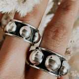 Oxidized Sterling Silver Dome Ring: Chunky Beaded Statement Band, Studded Jewelry