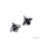 Sterling Silver Bee Dangle Earrings: Rustic Insect Jewelry