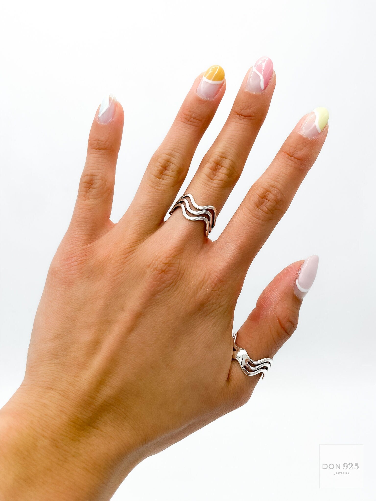 Sterling Silver Wavy Ring: Minimalist Stacking Set Ring