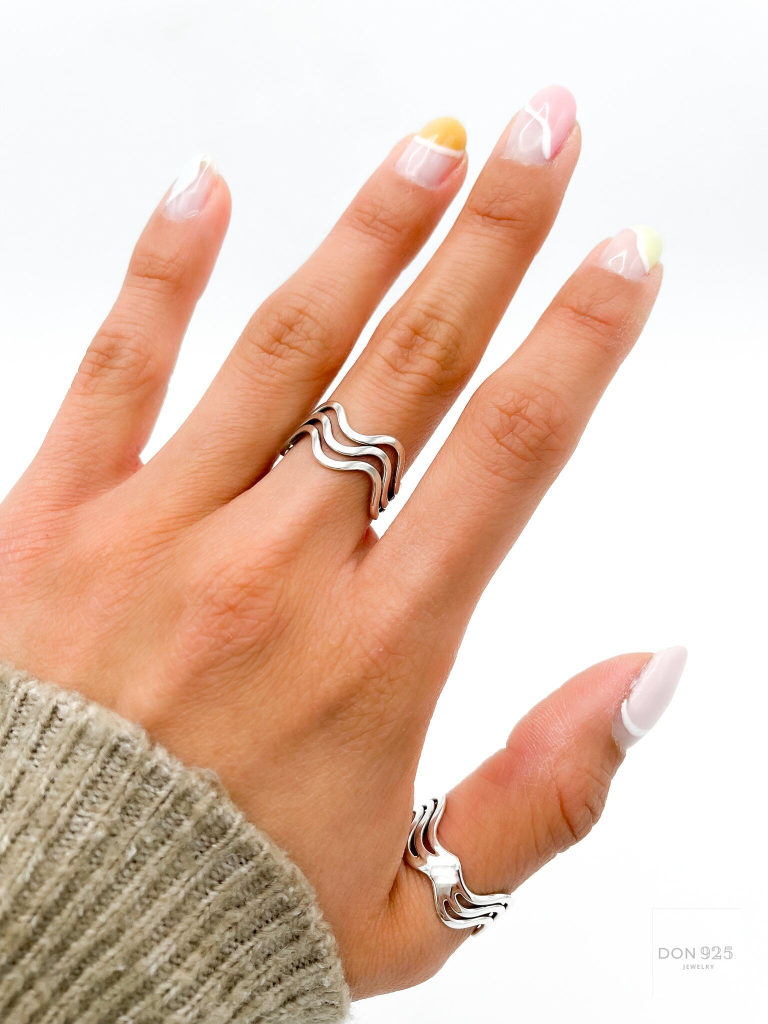 Sterling Silver Wavy Ring: Minimalist Stacking Set Ring