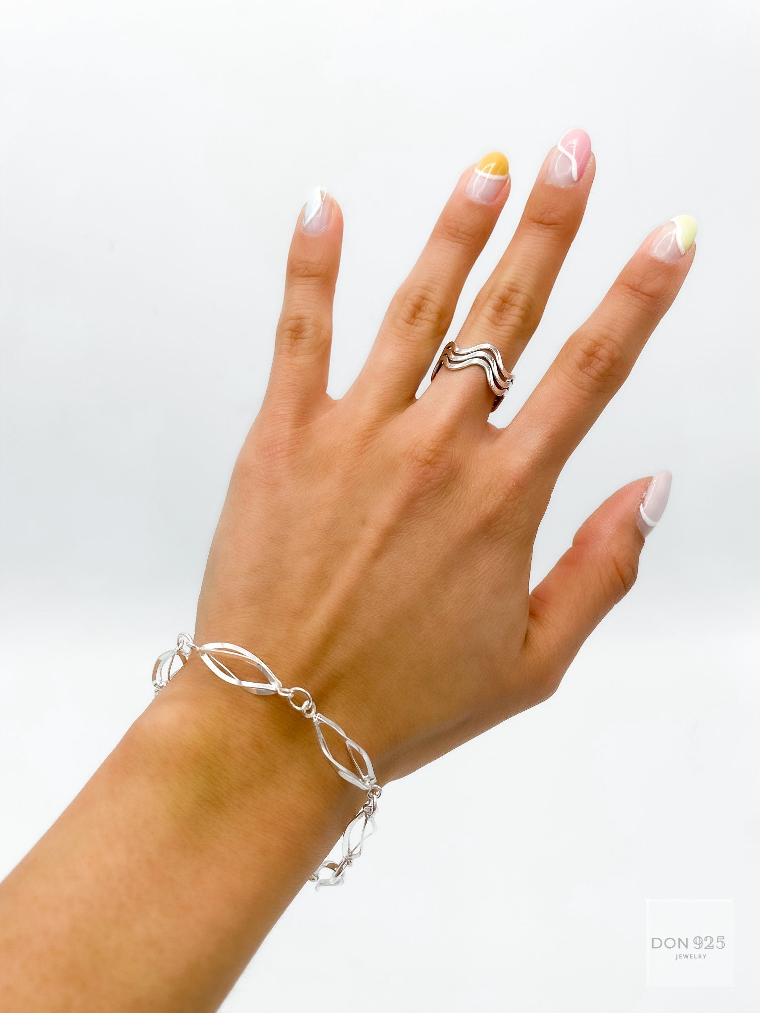 Sterling Silver Wavy Ring: Minimalist Stacking Set Ring