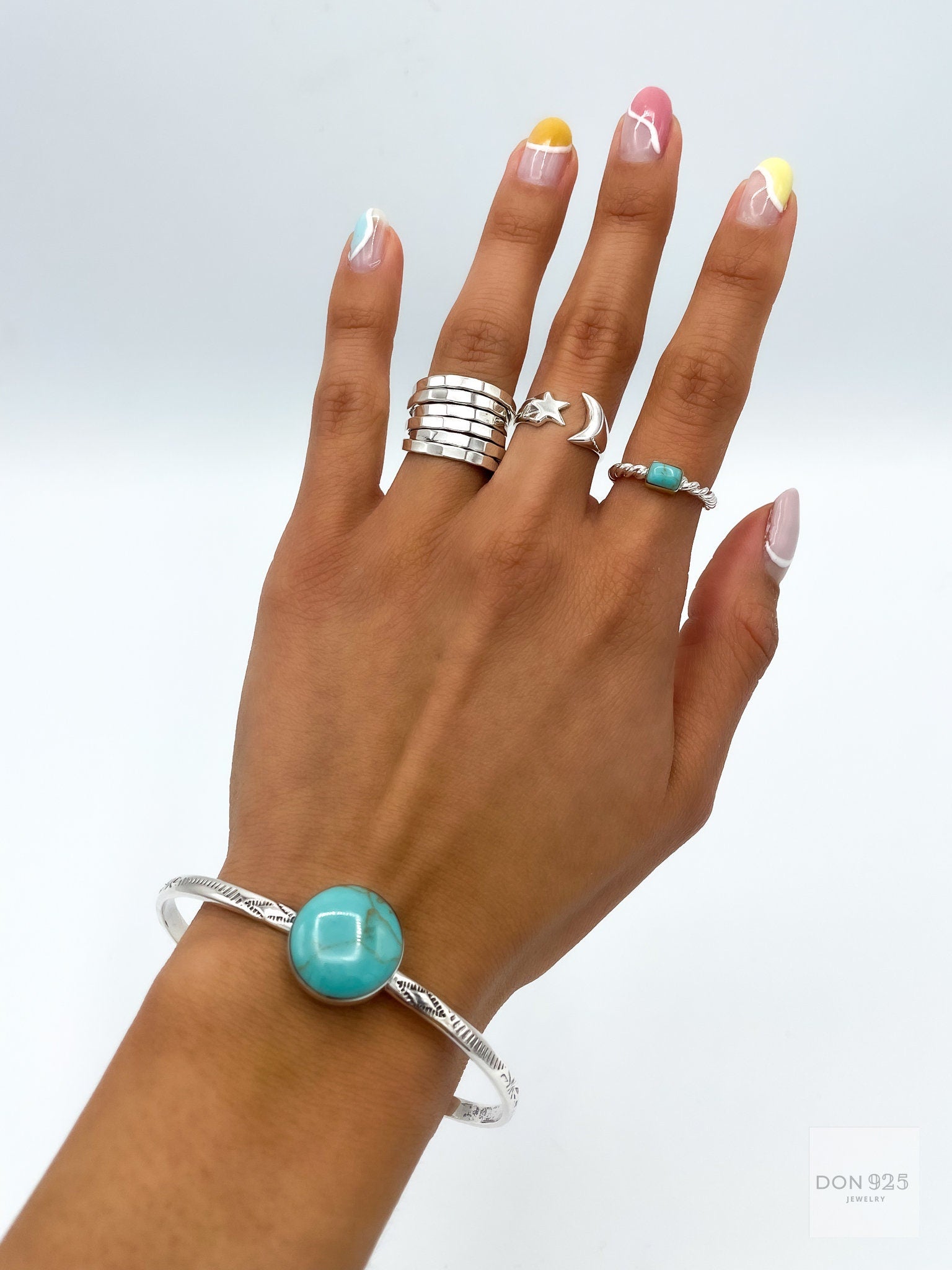 Sterling Silver Multi Band Ring: Chunky Hammered Design
