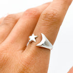 Sterling Silver Moon and Star Ring: Minimalist Lightweight Jewelry