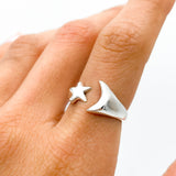 Sterling Silver Moon and Star Ring: Minimalist Lightweight Jewelry