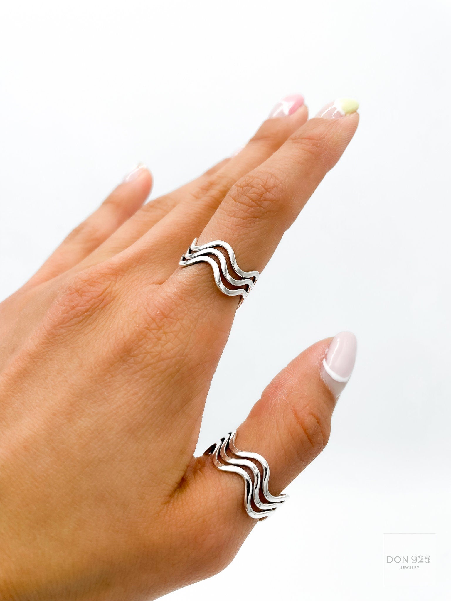 Sterling Silver Wavy Ring: Minimalist Stacking Set Ring