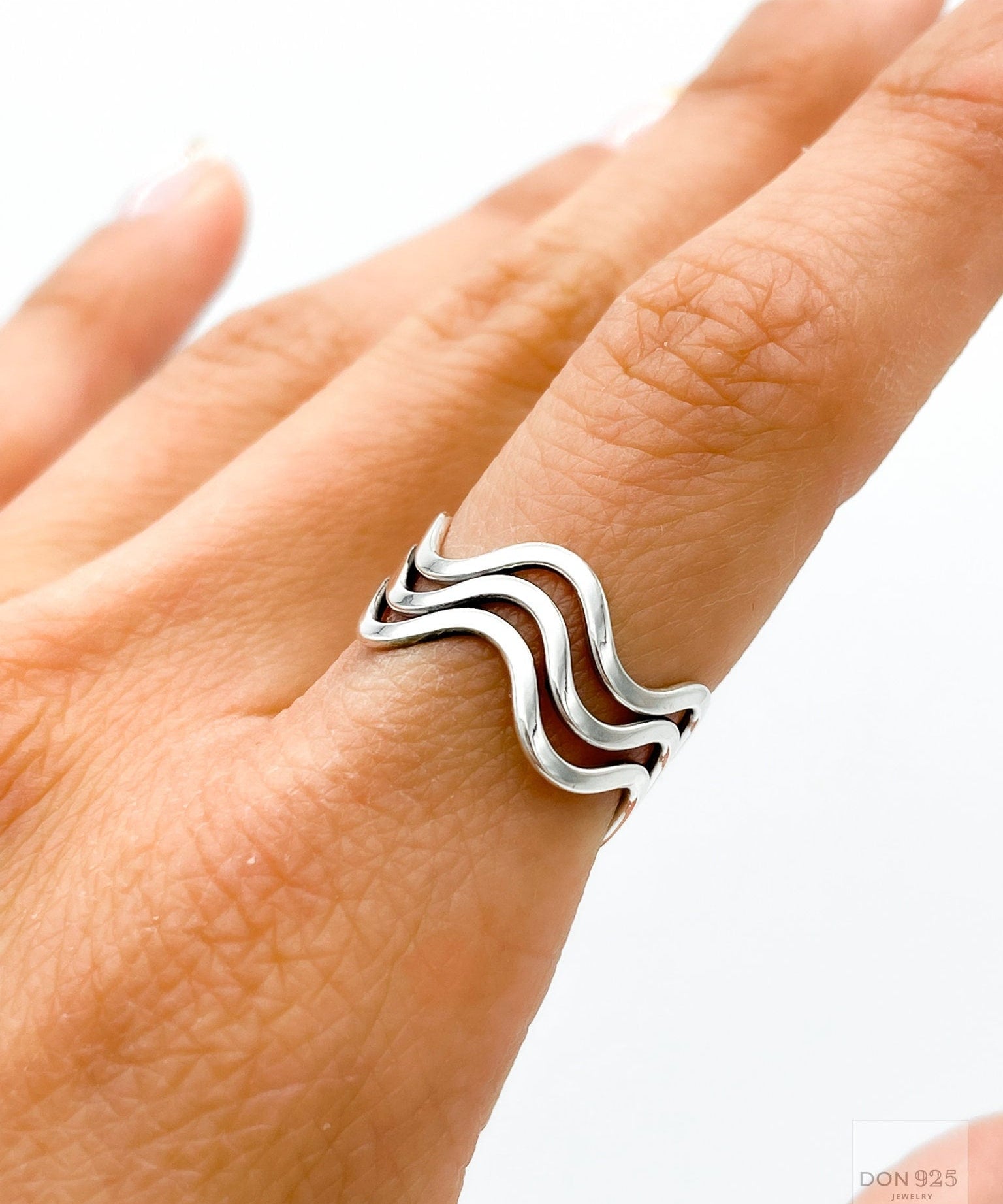 Sterling Silver Wavy Ring: Minimalist Stacking Set Ring