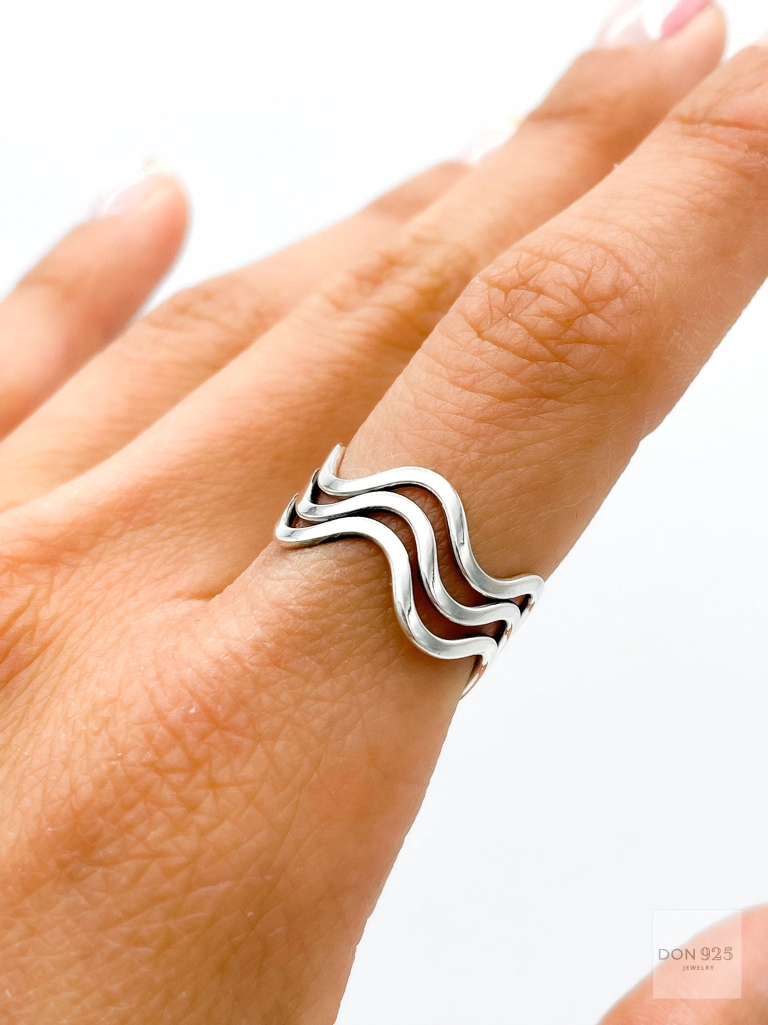 Sterling Silver Wavy Ring: Minimalist Stacking Set Ring