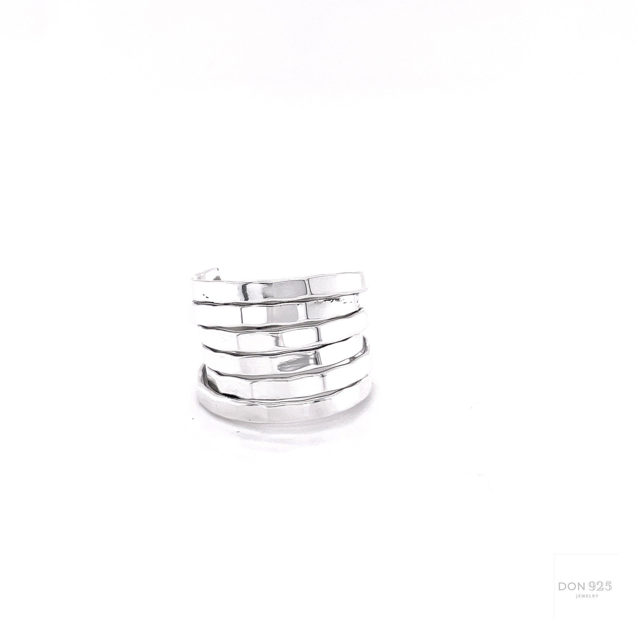 Sterling Silver Multi Band Ring: Chunky Hammered Design