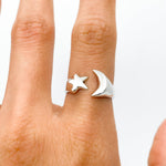 Sterling Silver Moon and Star Ring: Minimalist Lightweight Jewelry
