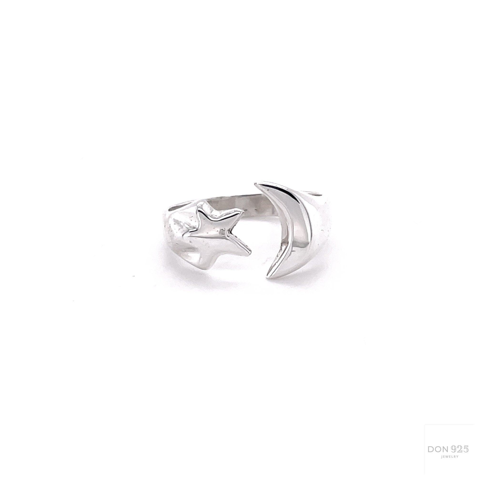 Sterling Silver Moon and Star Ring: Minimalist Lightweight Jewelry