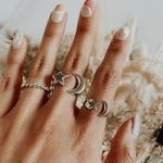 Sterling Silver Moon and Star Ring: Minimalist Lightweight Jewelry
