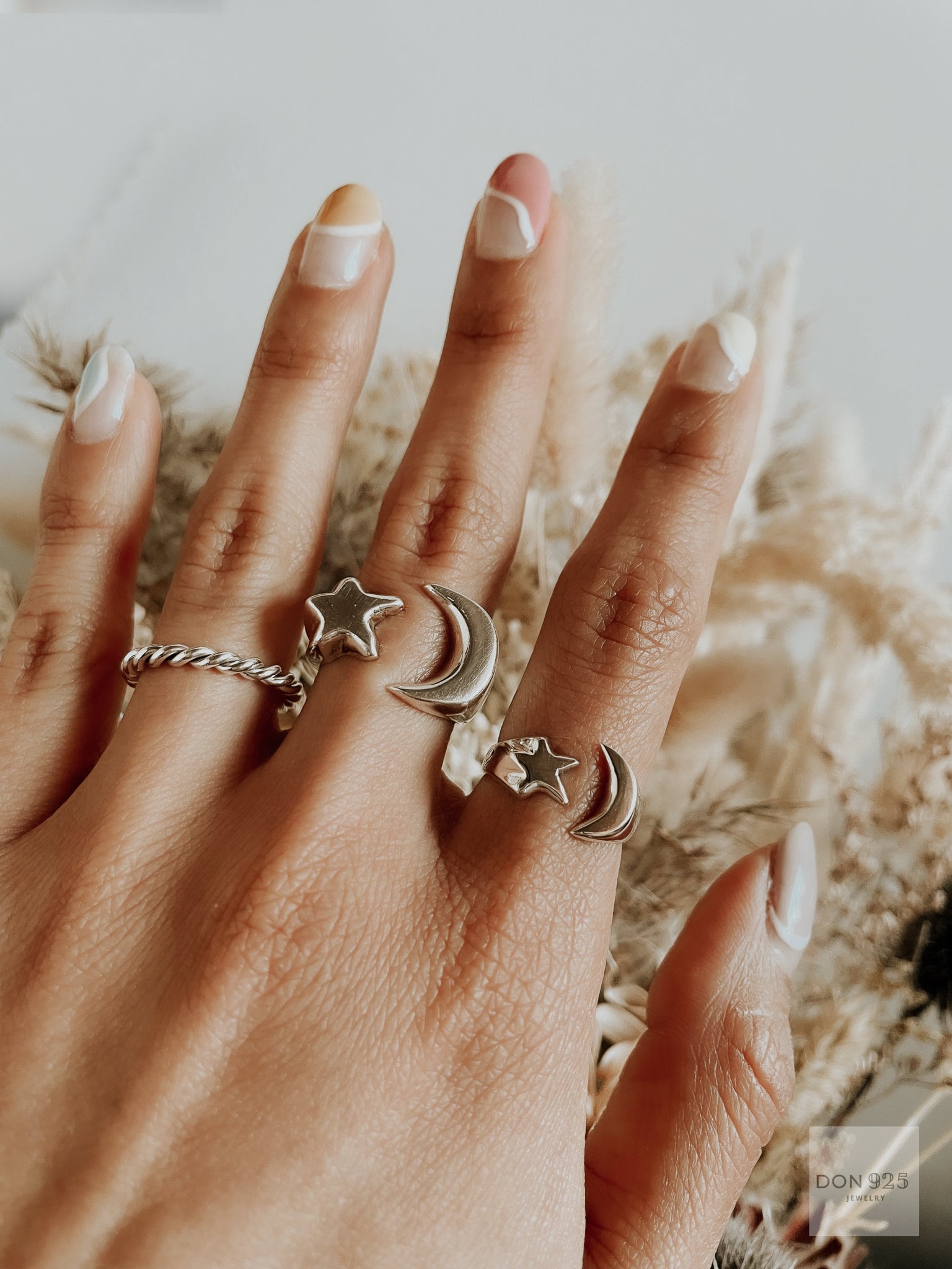 Sterling Silver Moon and Star Ring: Minimalist Lightweight Jewelry
