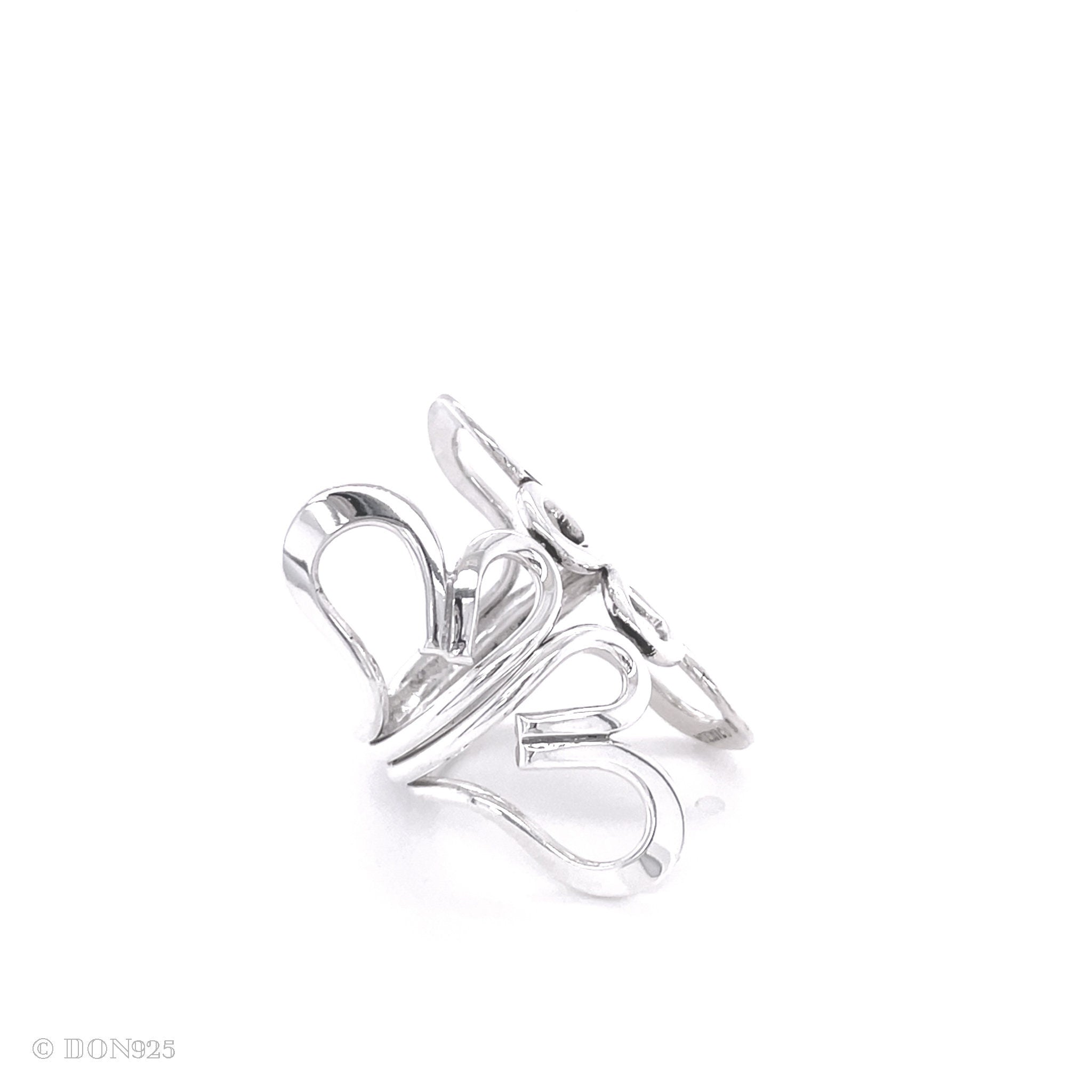 Sterling Silver Butterfly Ring: Wrap Abstract Heart Design, Boho Statement Jewelry