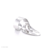 Sterling Silver Leaf Adjustable Ring: Long Shiny Disco-Ball Style