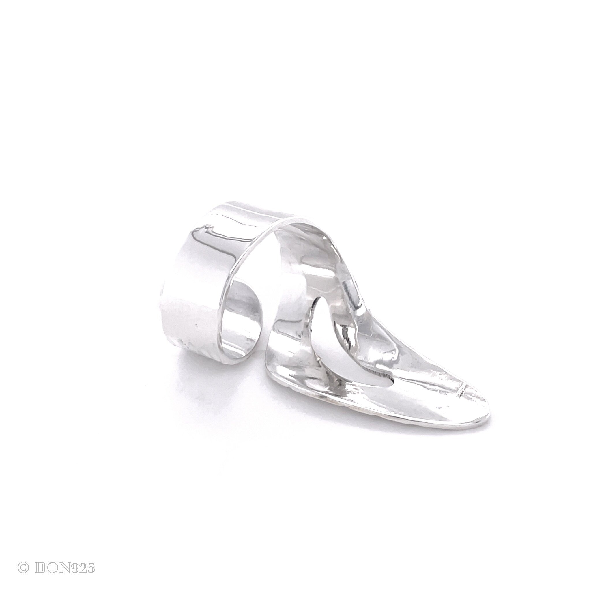 Sterling Silver Leaf Adjustable Ring: Long Shiny Disco-Ball Style