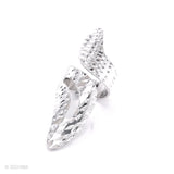 Sterling Silver Leaf Adjustable Ring: Long Shiny Disco-Ball Style