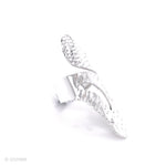 Sterling Silver Leaf Adjustable Ring: Long Shiny Disco-Ball Style