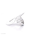 Sterling Silver Leaf Adjustable Ring: Long Shiny Disco-Ball Style
