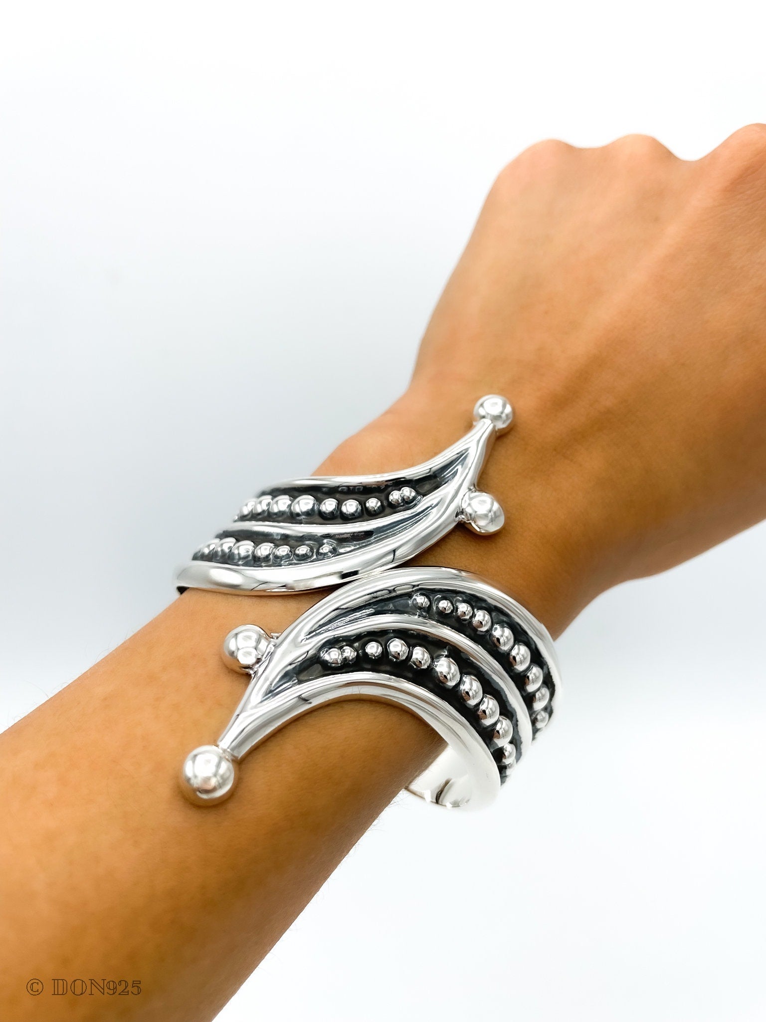 Sterling Silver Wide Clamp Bangle Bracelet: Dotted Southwestern Style