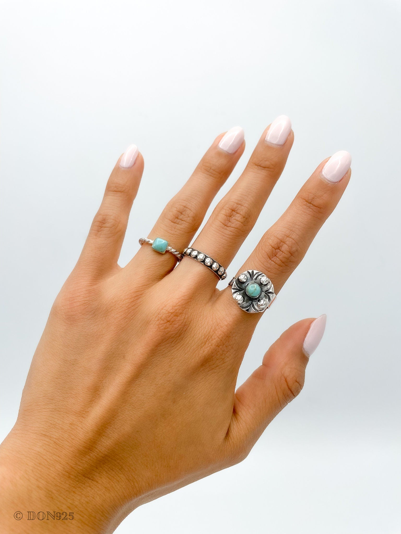 Dainty Turquoise Sterling Silver Twisted Ring: Minimalist Boho Stacking Ring