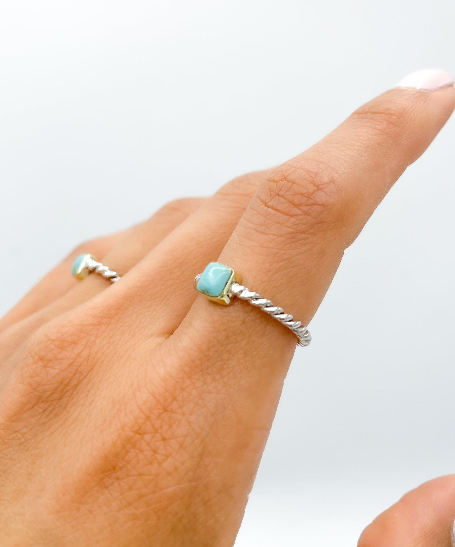 Dainty Turquoise Sterling Silver Twisted Ring: Minimalist Boho Stacking Ring