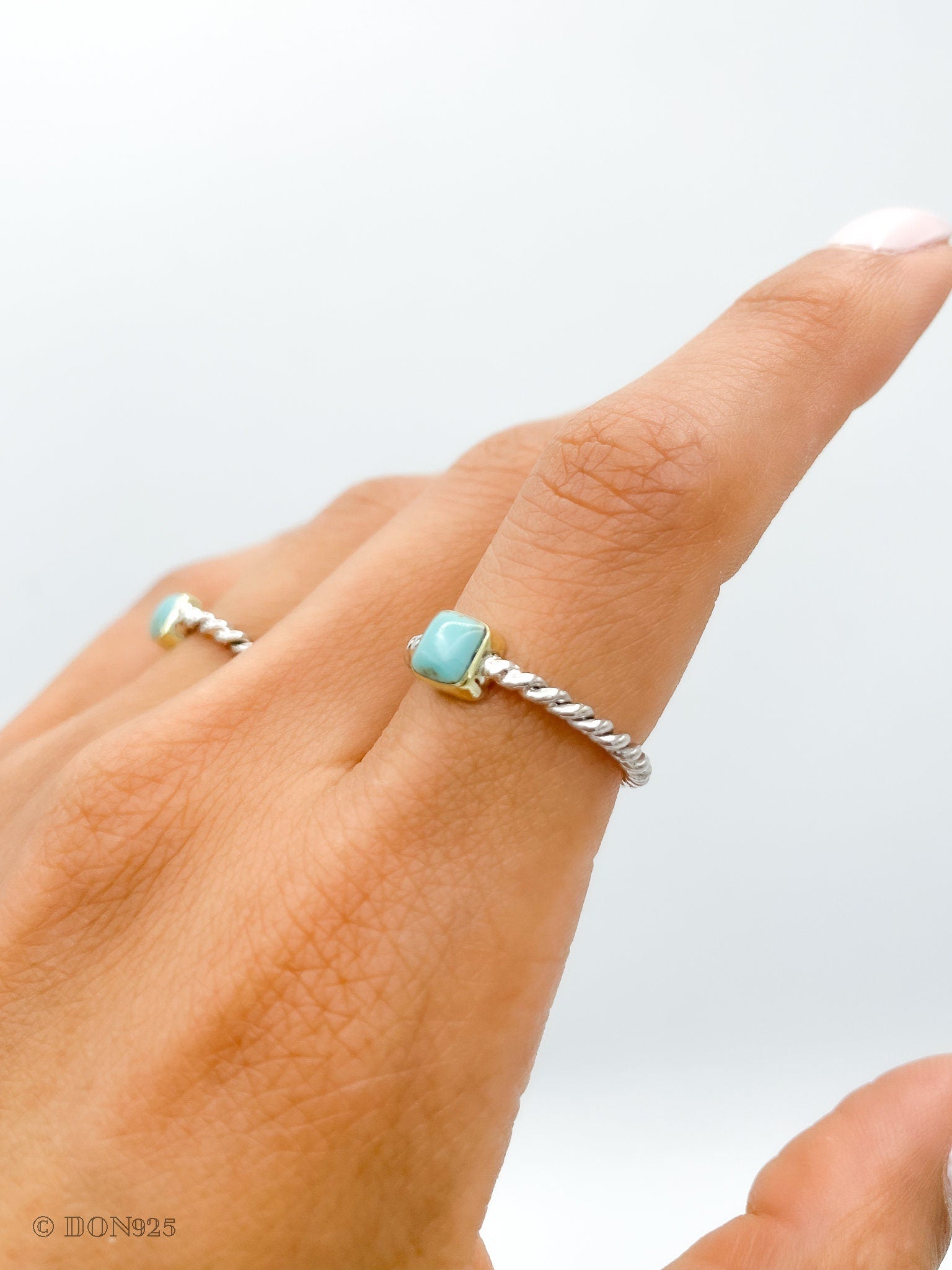 Dainty Turquoise Sterling Silver Twisted Ring: Minimalist Boho Stacking Ring