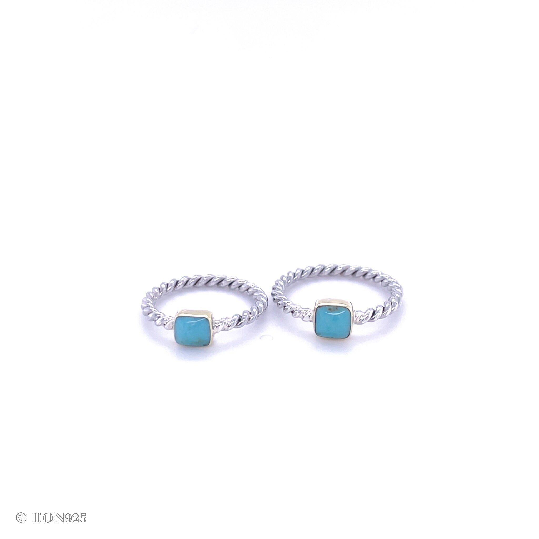 Dainty Turquoise Sterling Silver Twisted Ring: Minimalist Boho Stacking Ring