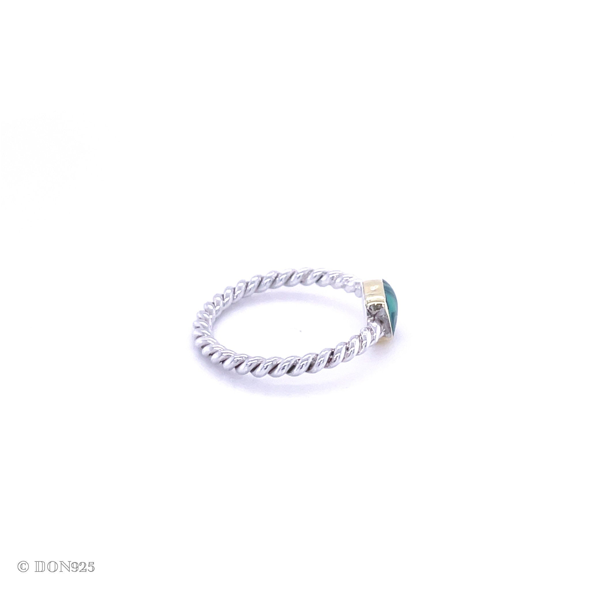 Sterling Silver Malachite Ring: Twisted Band, Boho Stacking Ring
