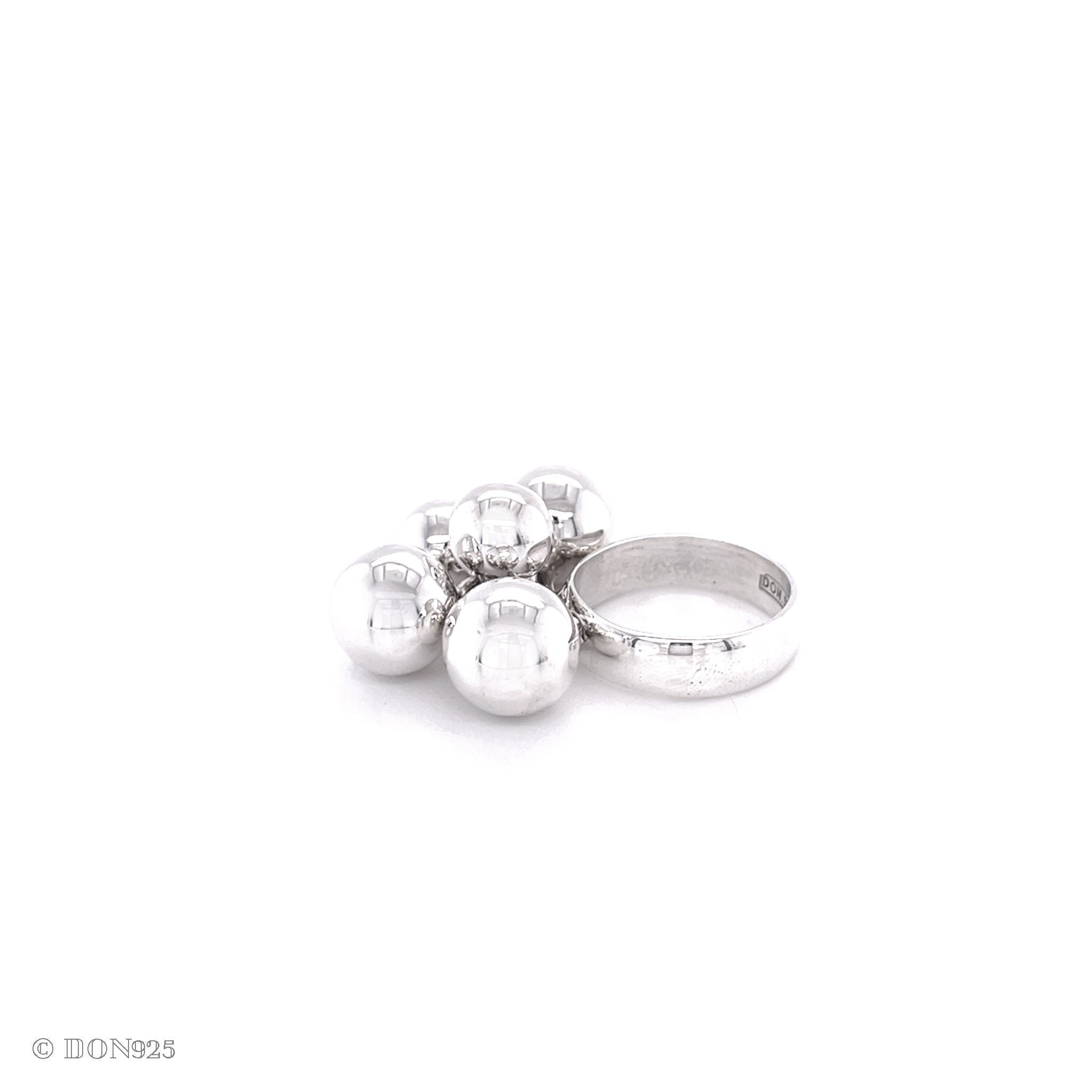 Sterling Silver Fidget Spheres Ring: Statement Movable Bubble Design
