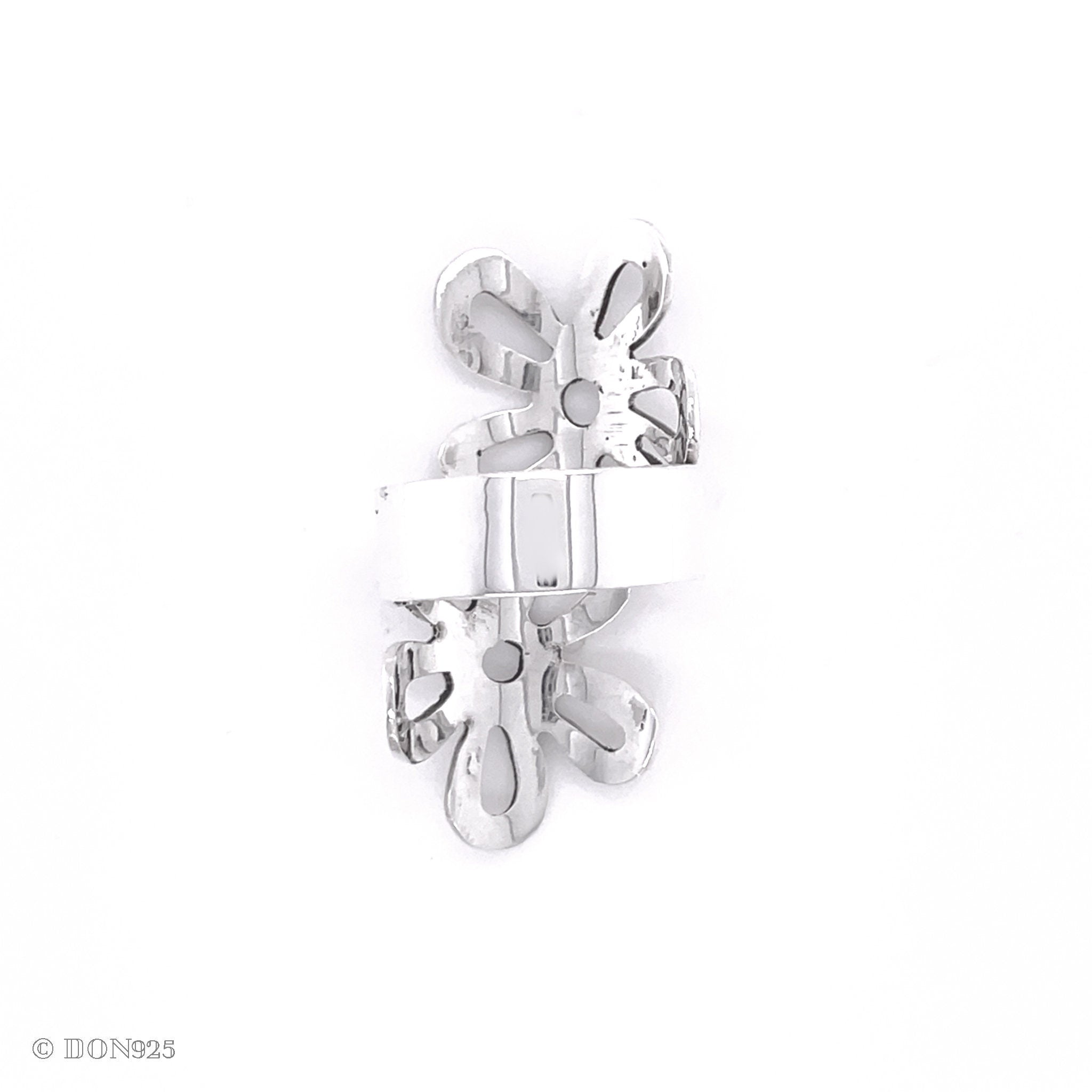 Sterling Silver Long Flower Ring: Shiny Disco-Ball Style