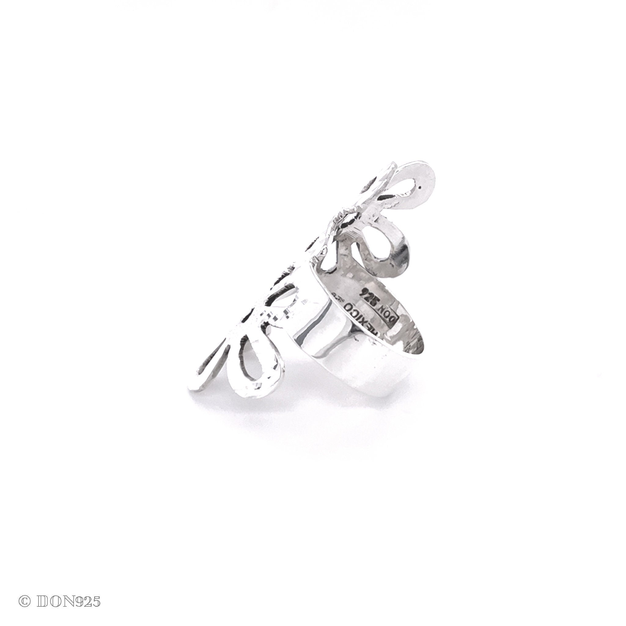 Sterling Silver Long Flower Ring: Shiny Disco-Ball Style
