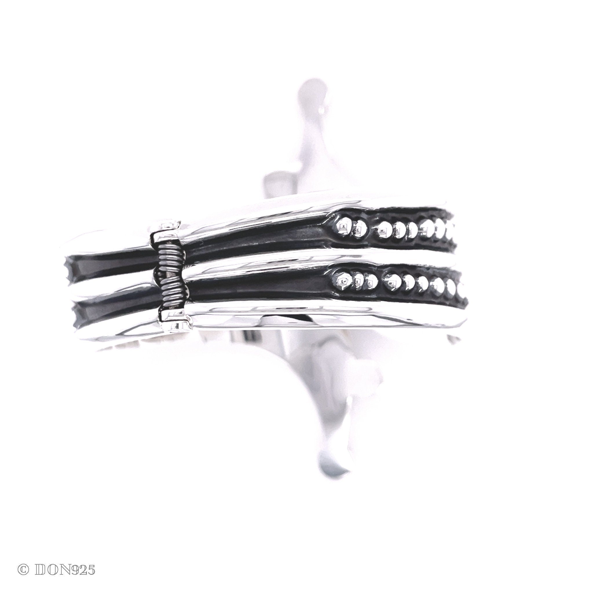Sterling Silver Wide Clamp Bangle Bracelet: Dotted Southwestern Style