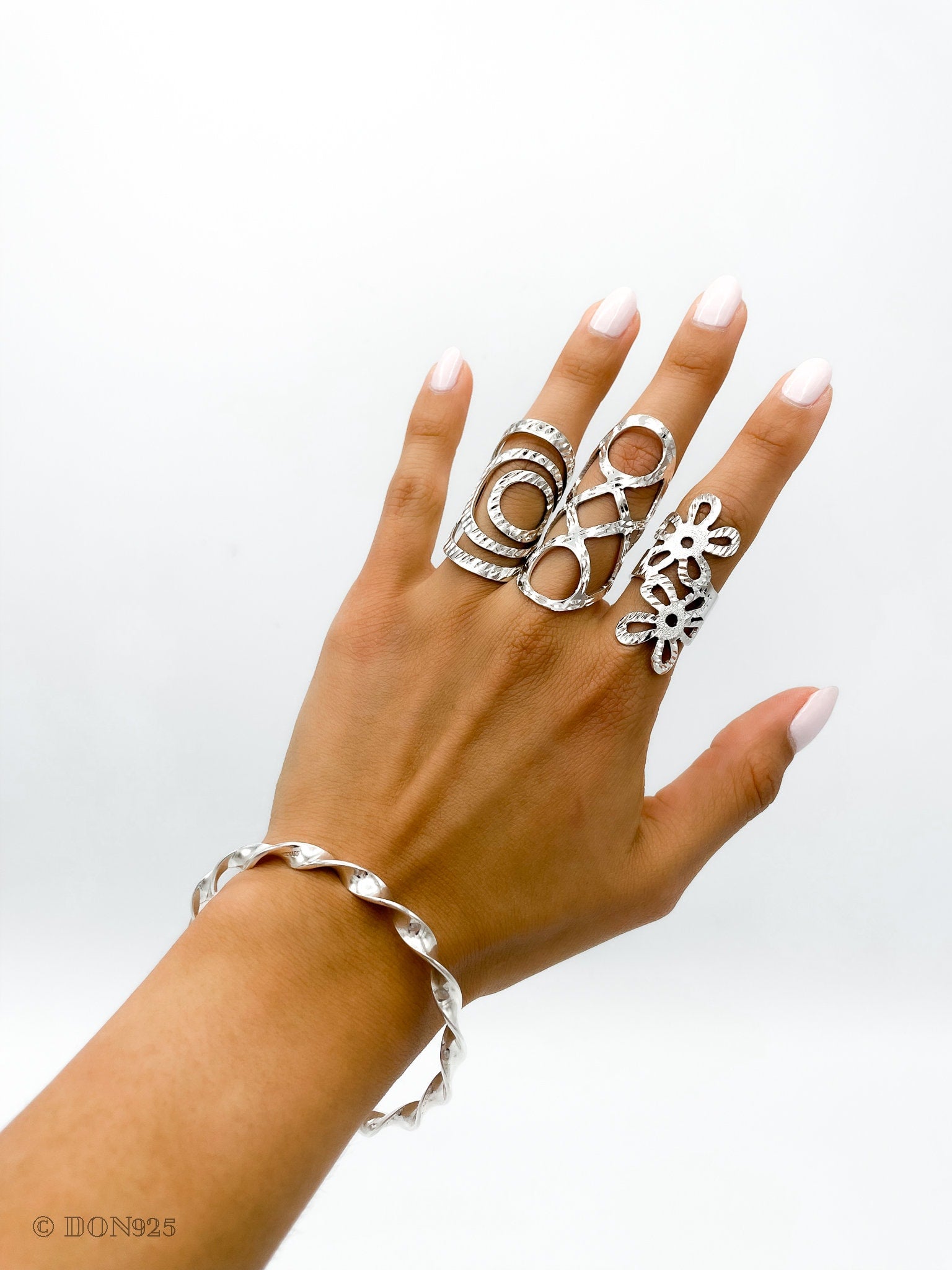 Long Sterling Silver Shiny Corset Ring