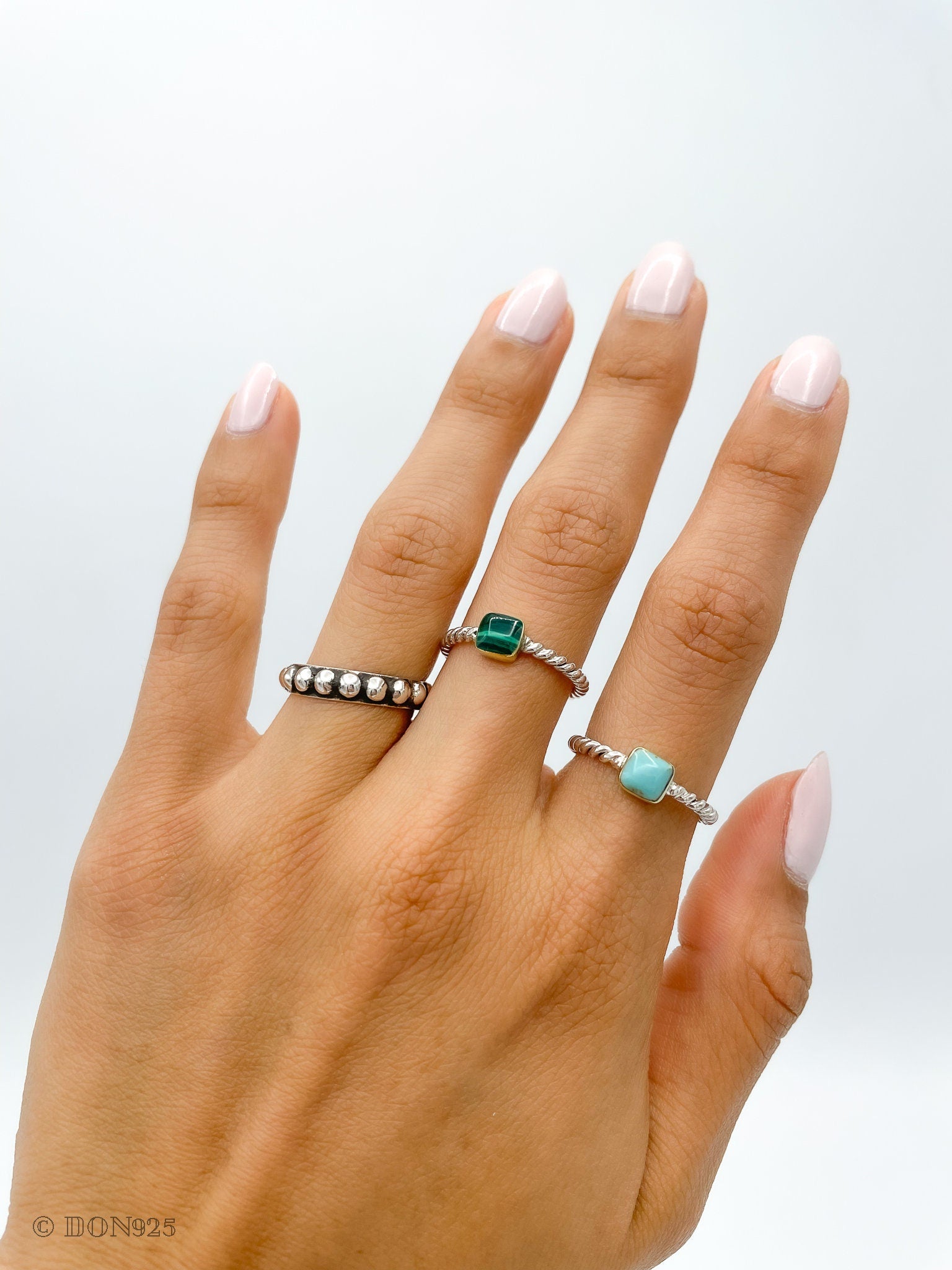 Dainty Turquoise Sterling Silver Twisted Ring: Minimalist Boho Stacking Ring