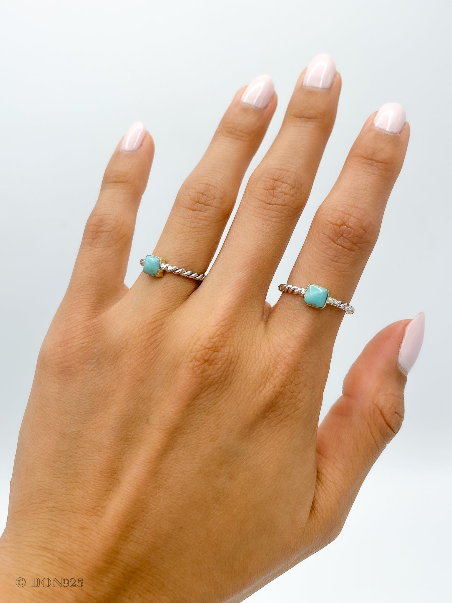 Dainty Turquoise Sterling Silver Twisted Ring: Minimalist Boho Stacking Ring