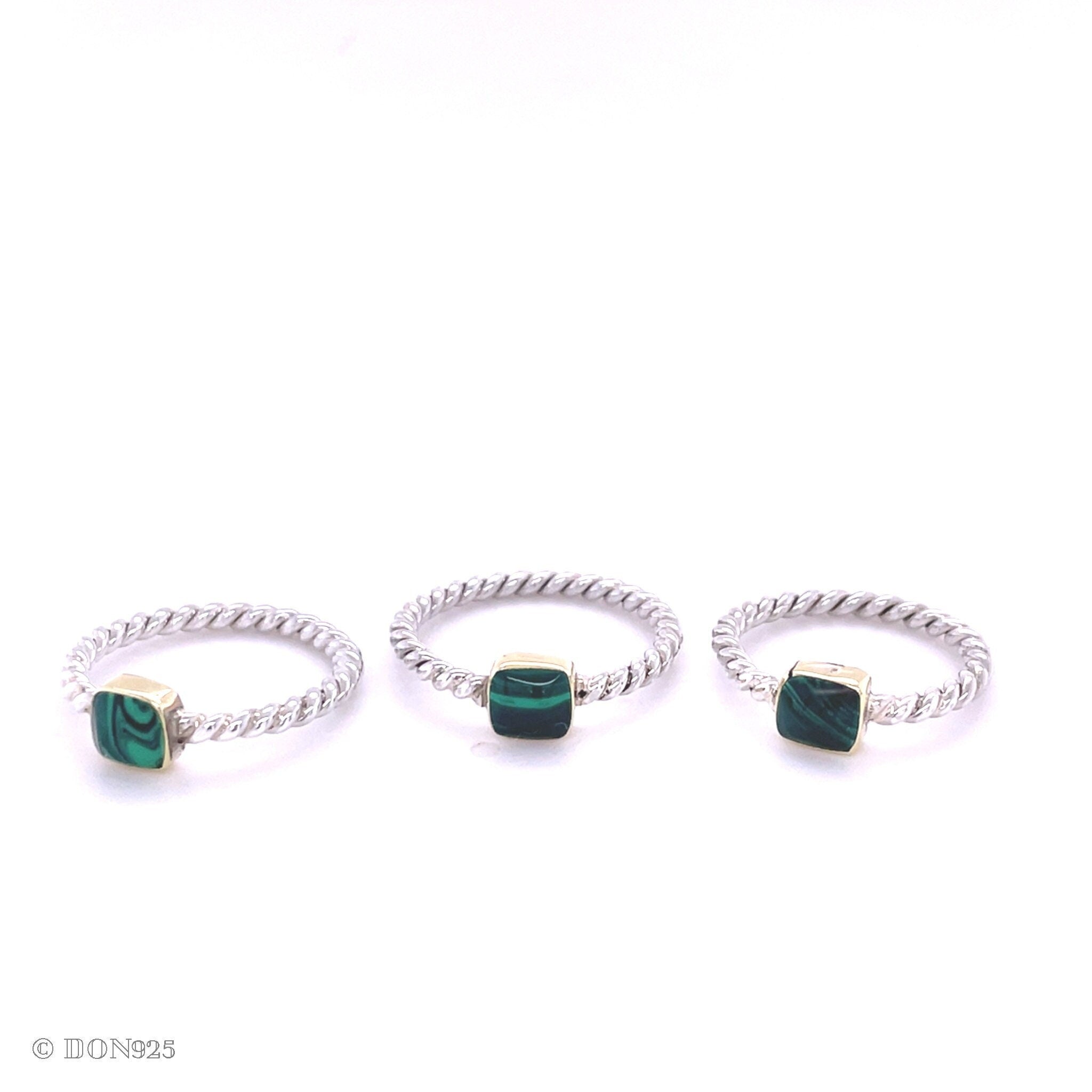 Sterling Silver Malachite Ring: Twisted Band, Boho Stacking Ring