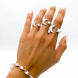Sterling Silver Moon and Star Ring: Chunky Celestial Jewelry