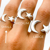 Sterling Silver Moon and Star Ring: Minimalist Lightweight Jewelry