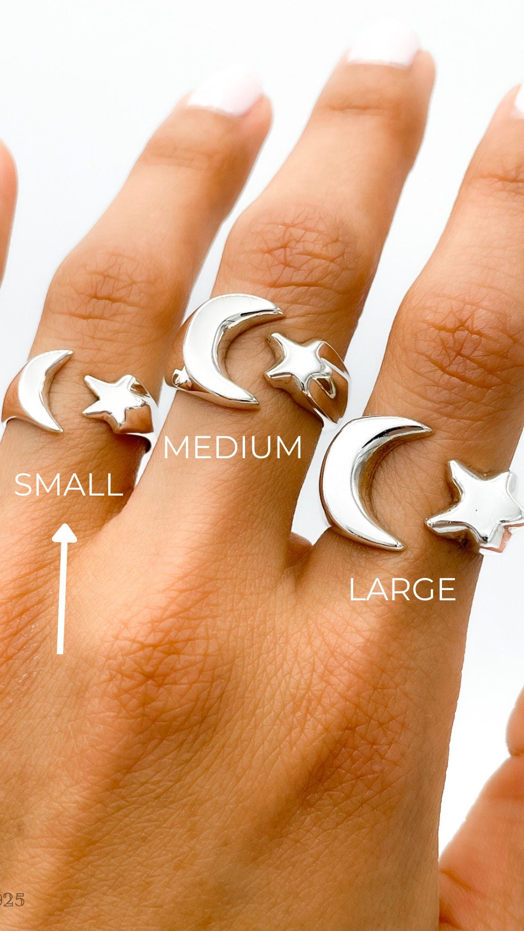 Sterling Silver Moon and Star Ring: Minimalist Lightweight Jewelry