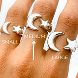 Sterling Silver Moon and Star Ring: Chunky Celestial Jewelry