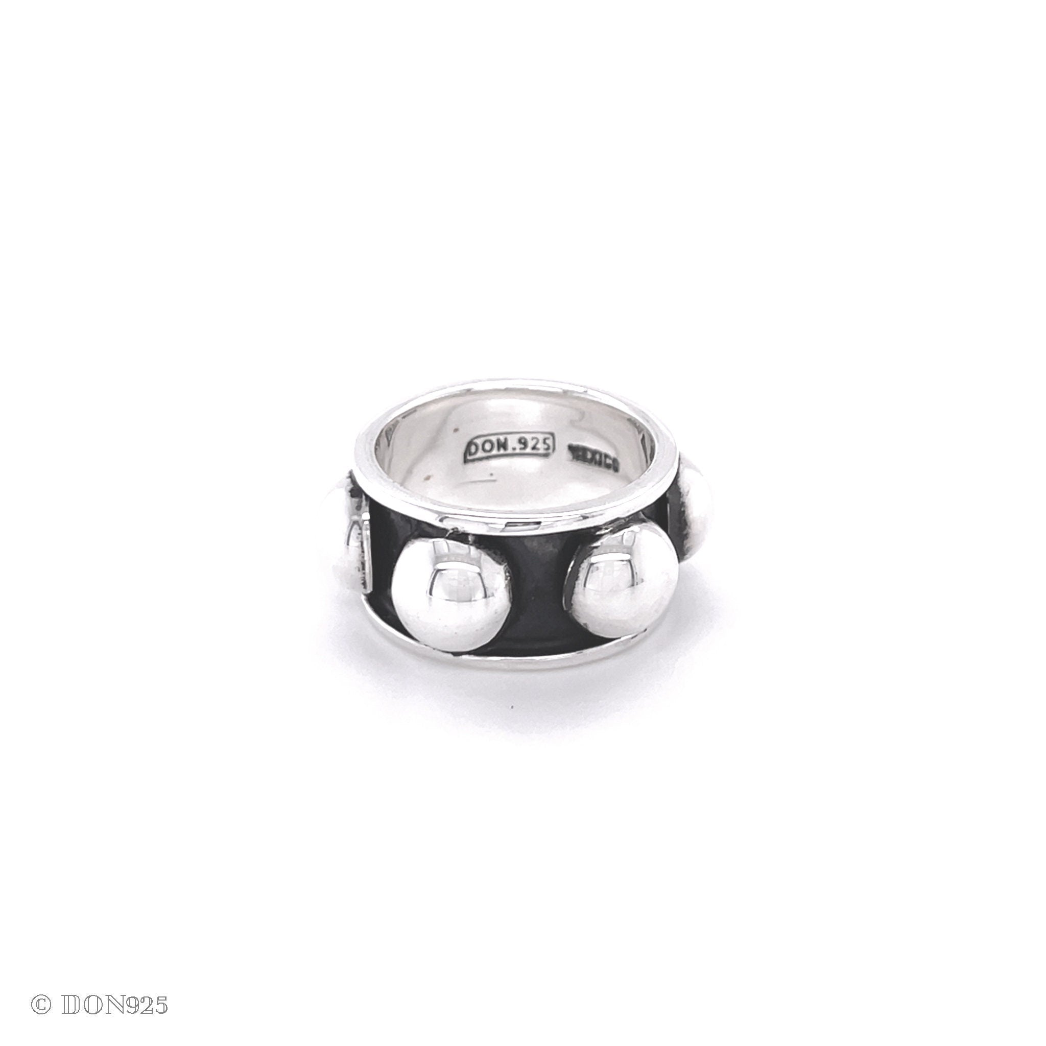 Oxidized Sterling Silver Dome Ring: Chunky Beaded Statement Band, Studded Jewelry
